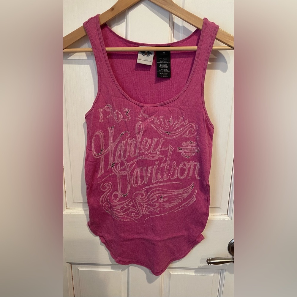 Harley-Davidson Magenta Graphic Scoop Neck Tank Top M